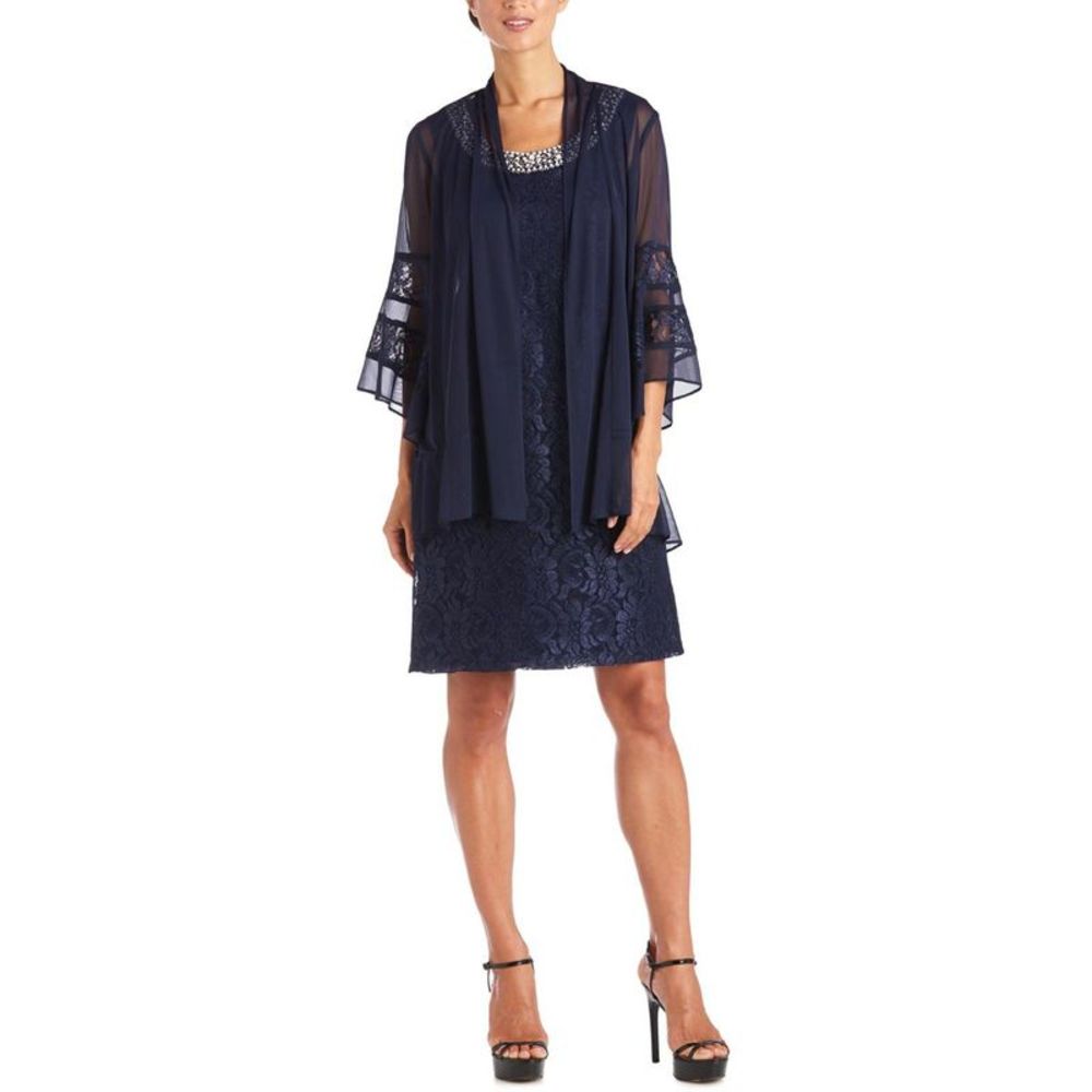 R&M Richards Women's 2 PC Lace Embellished Knee-Length Dress and Jacket Set NWT